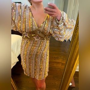 Free People - sequin gold stars mini dress - Small